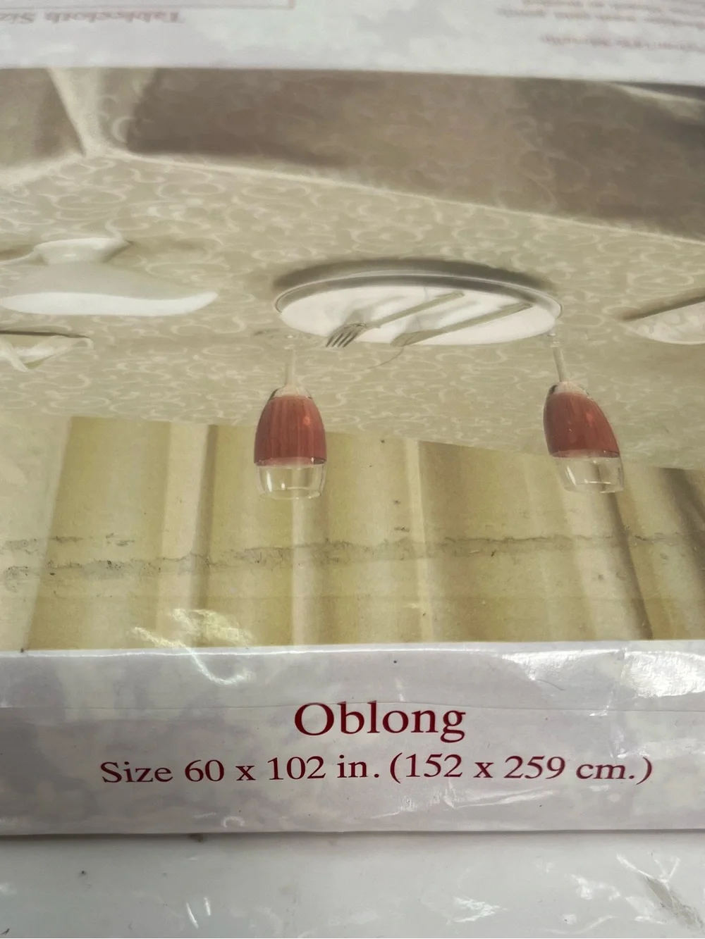December Home Fabric Tablecloth Oblong 60x102 NOS Ivory Gold Silver Scroll